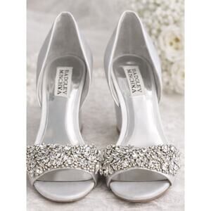 Badgley Mischka Silver Crystal-Embellished Open-Toe Heels